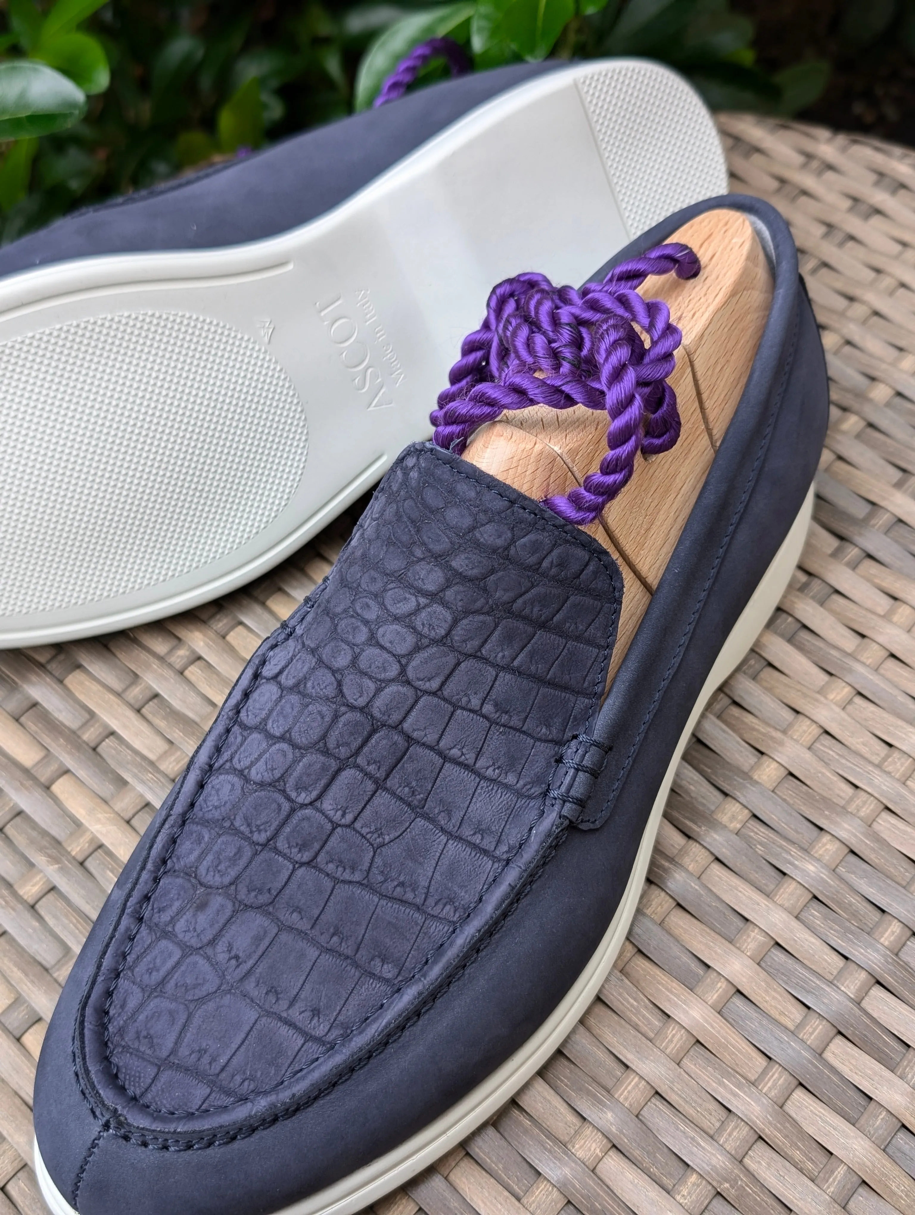 Ascot Cannes - Navy Nubuck Crocodile & Suede