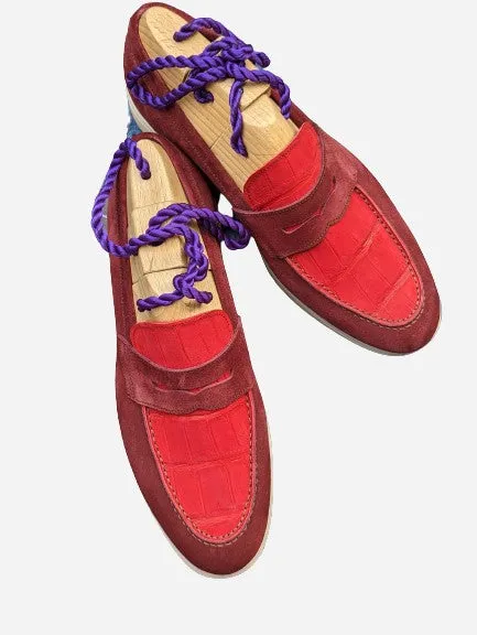 Ascot Sunseeker - Red Crocodile & Bordeaux Suede