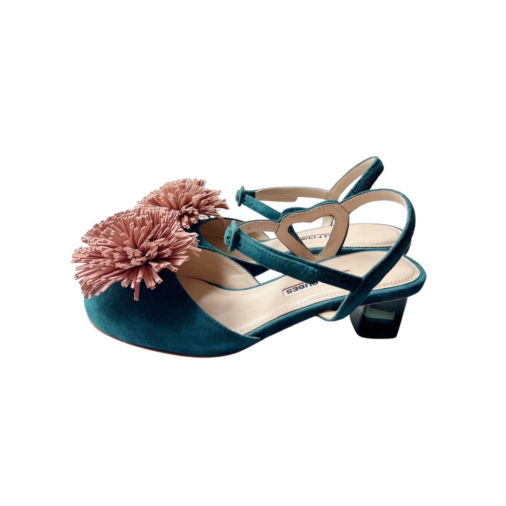 Elsa Green Suede Pump With Pom-pom