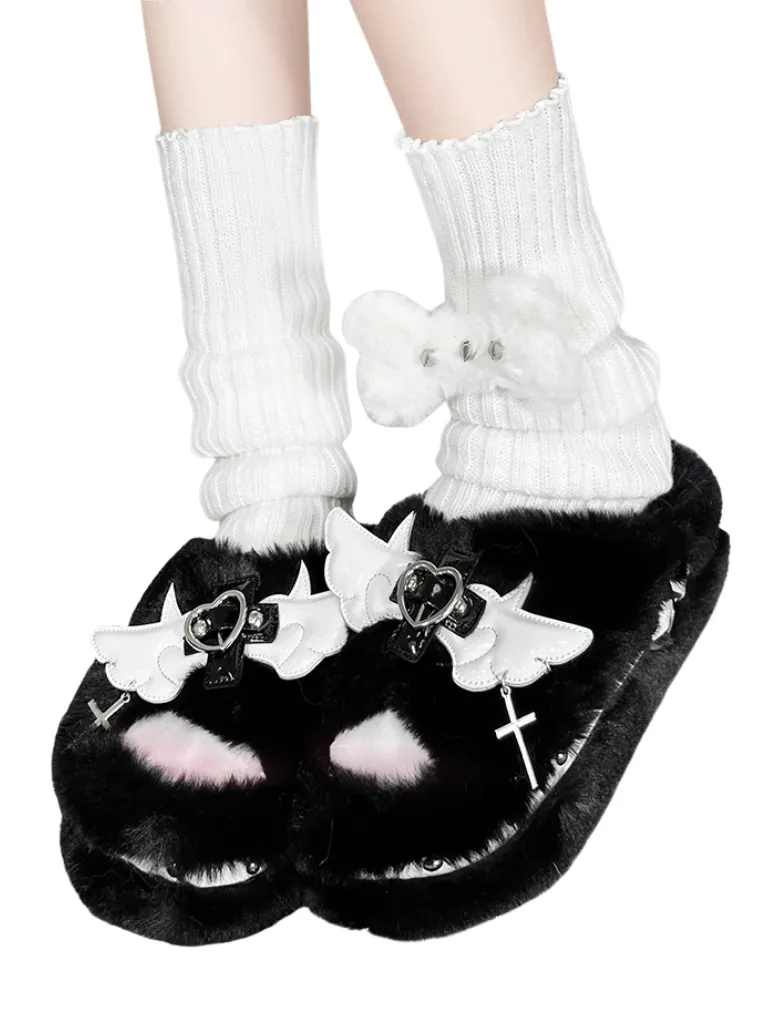 Fur Platform Slippers DeVille Shoes Angel