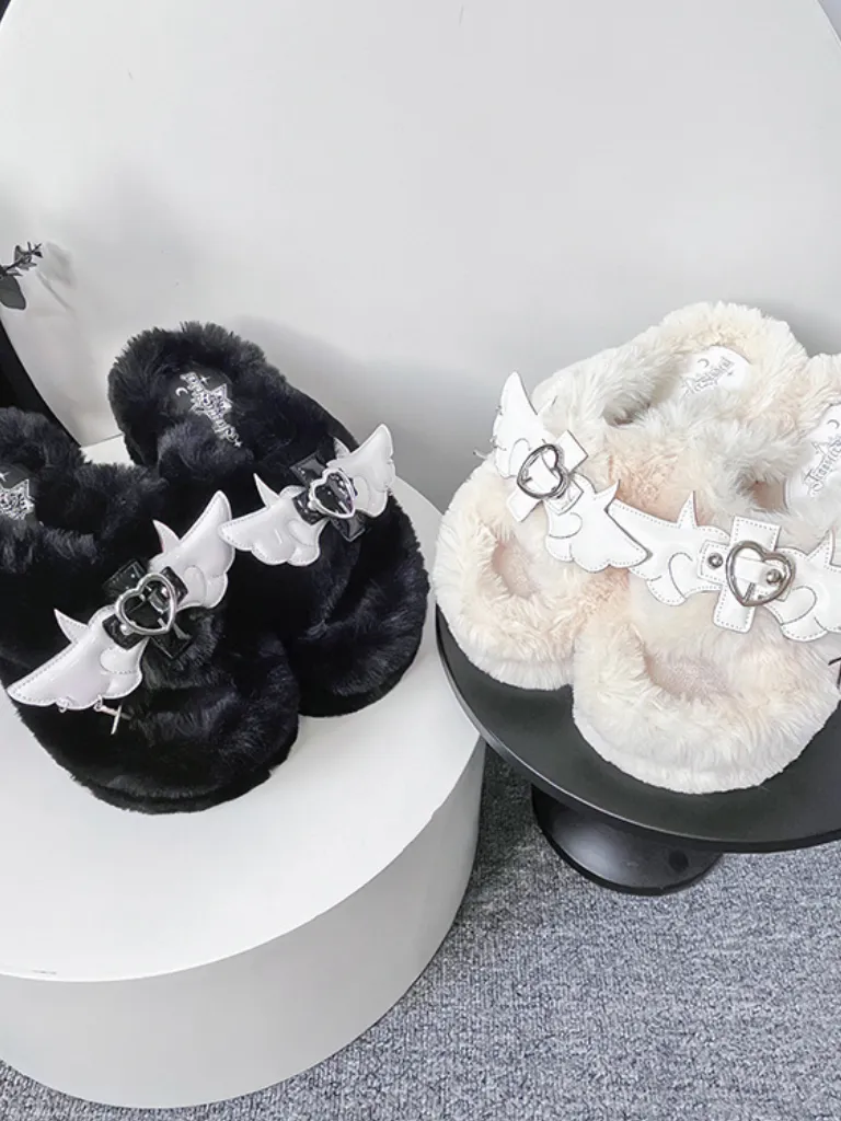 Fur Platform Slippers DeVille Shoes Angel