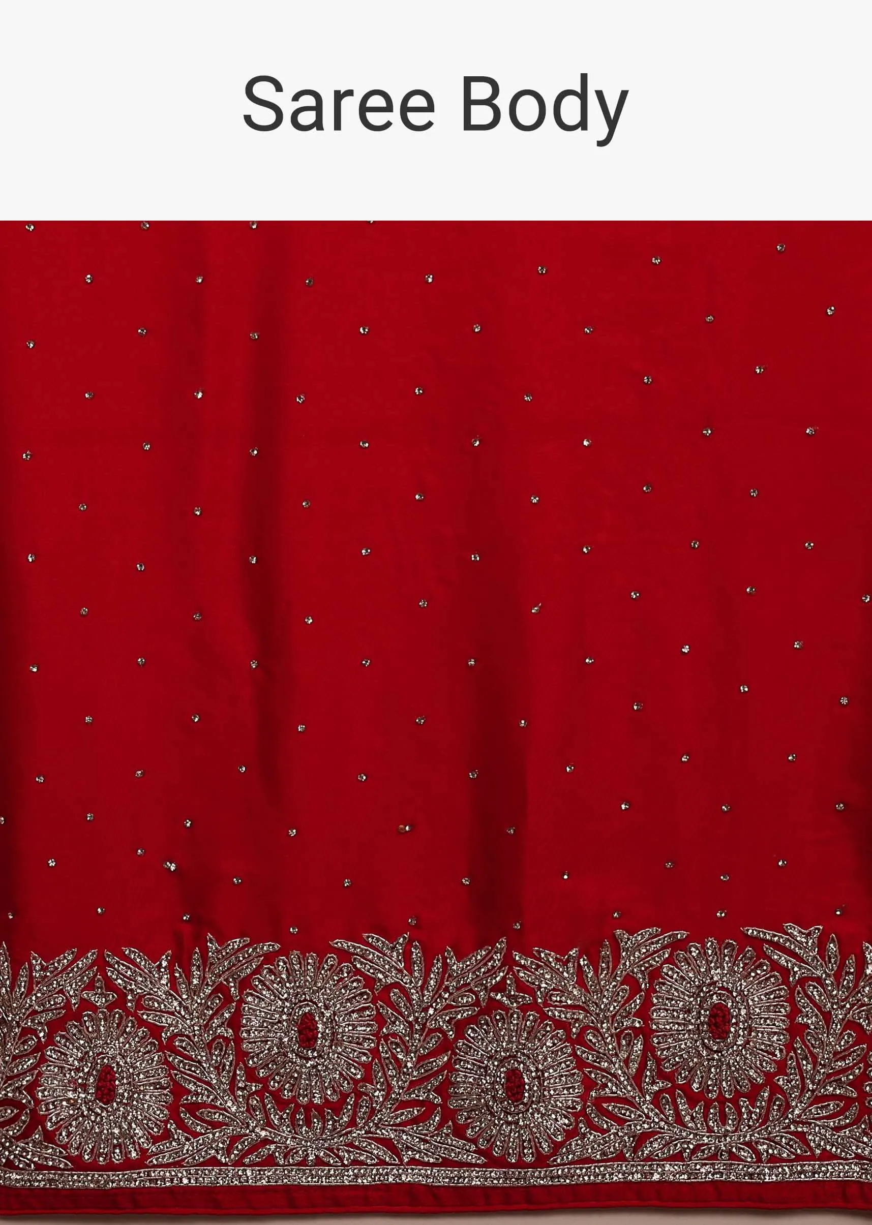 lollipop Red Satin Saree With Stone Work In Floral Pattern