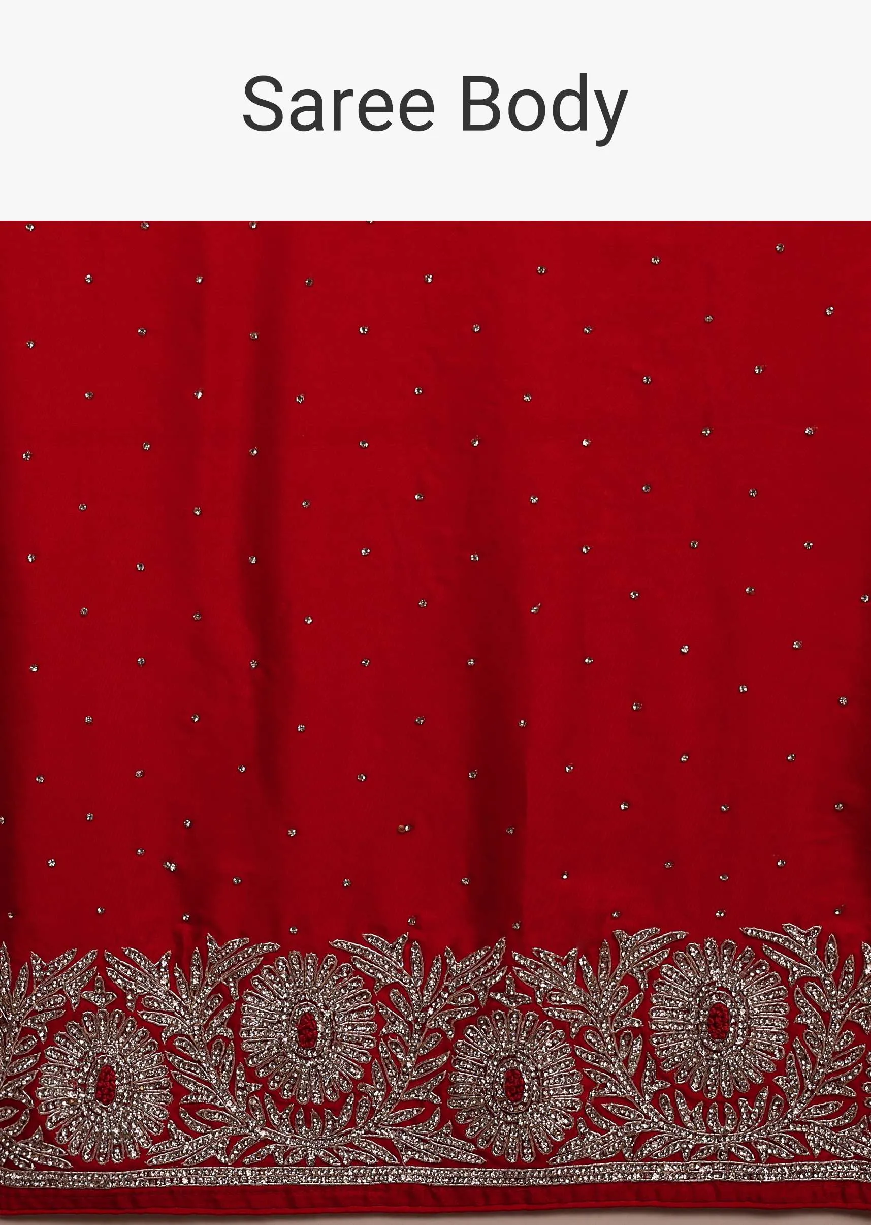 lollipop Red Satin Saree With Stone Work In Floral Pattern