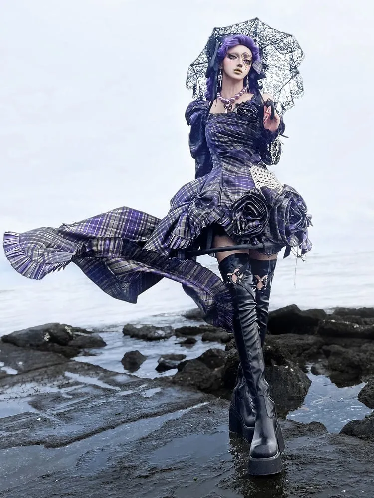 Matte Black Heart-shaped Cutout Detail Gothic Thigh-high Boots