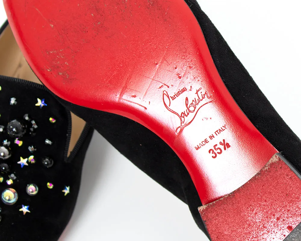 MODERN CHRISTIAN LOUBOUTIN Beaded Suede Loafers | US 5/5.5