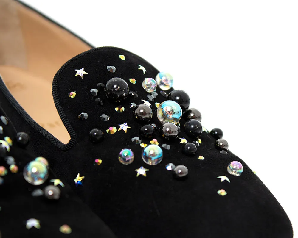 MODERN CHRISTIAN LOUBOUTIN Beaded Suede Loafers | US 5/5.5