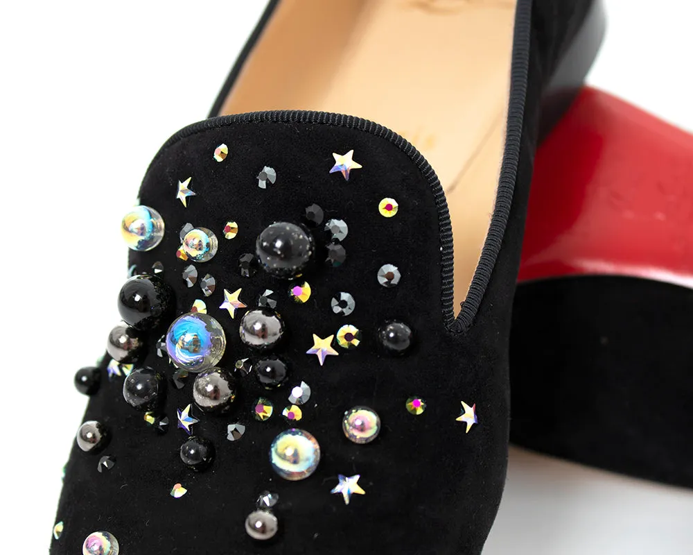 MODERN CHRISTIAN LOUBOUTIN Beaded Suede Loafers | US 5/5.5