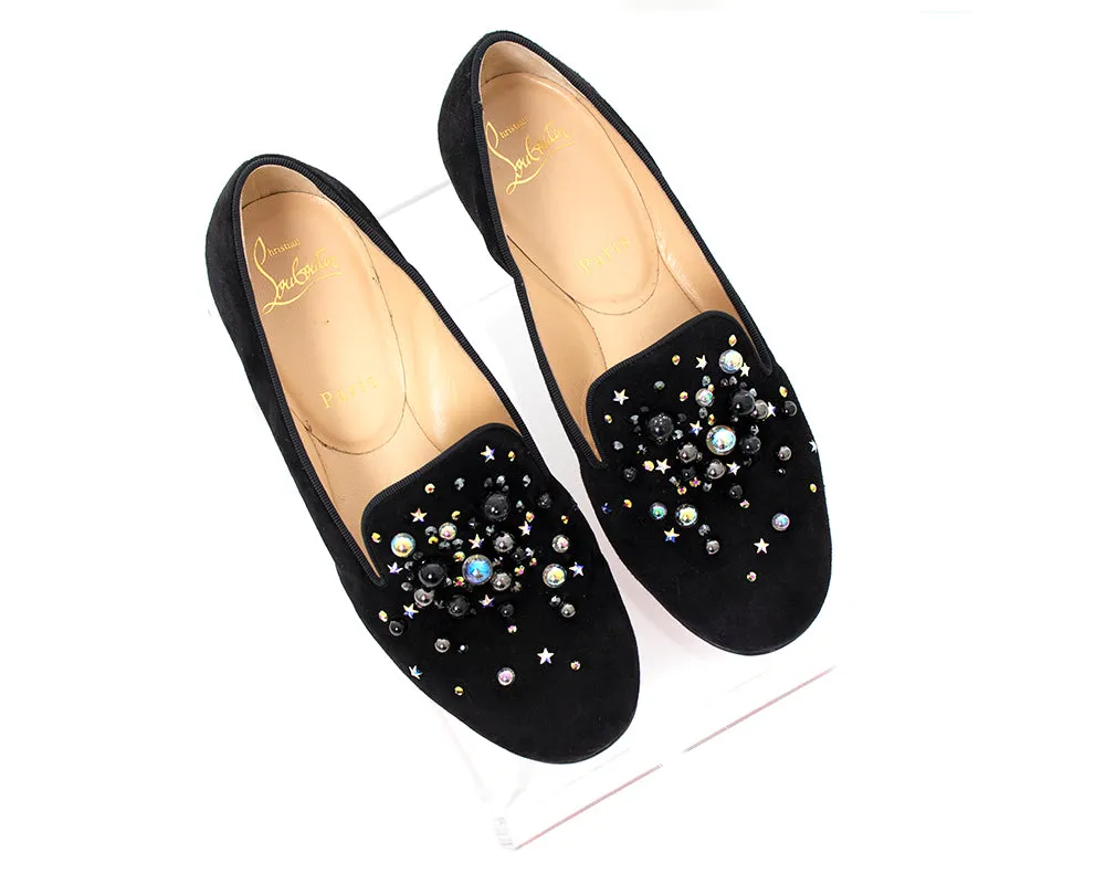 MODERN CHRISTIAN LOUBOUTIN Beaded Suede Loafers | US 5/5.5