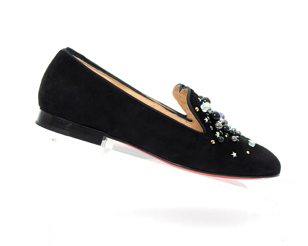 MODERN CHRISTIAN LOUBOUTIN Beaded Suede Loafers | US 5/5.5