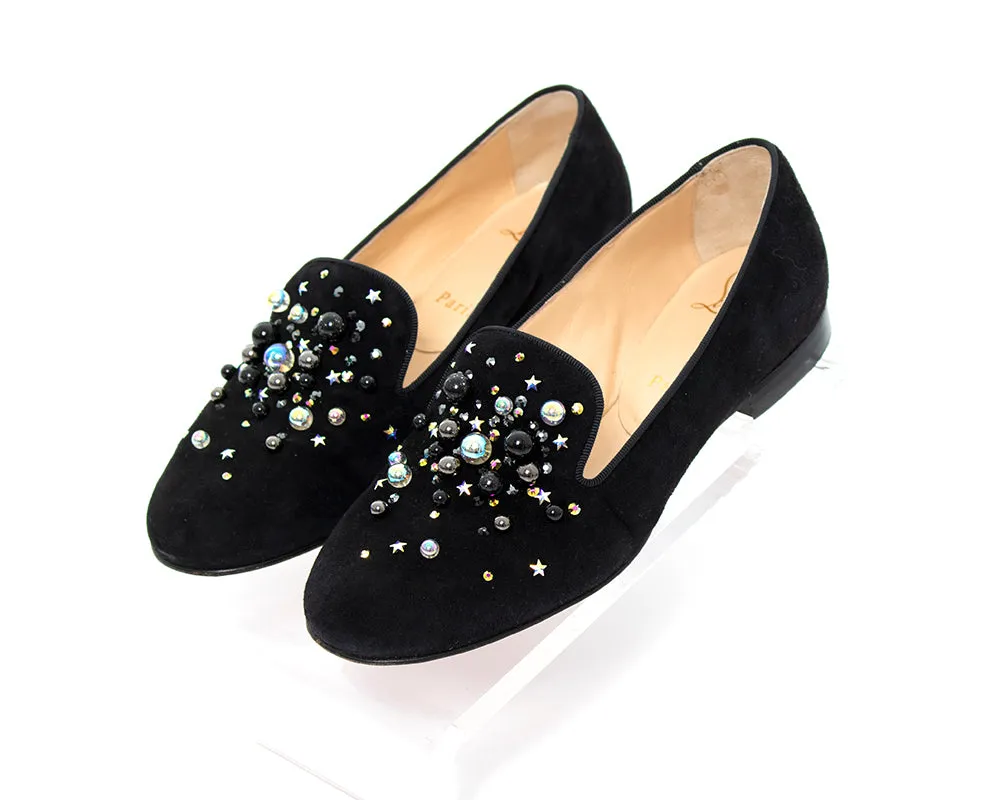 MODERN CHRISTIAN LOUBOUTIN Beaded Suede Loafers | US 5/5.5