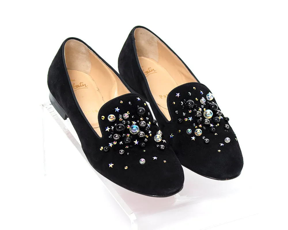 MODERN CHRISTIAN LOUBOUTIN Beaded Suede Loafers | US 5/5.5