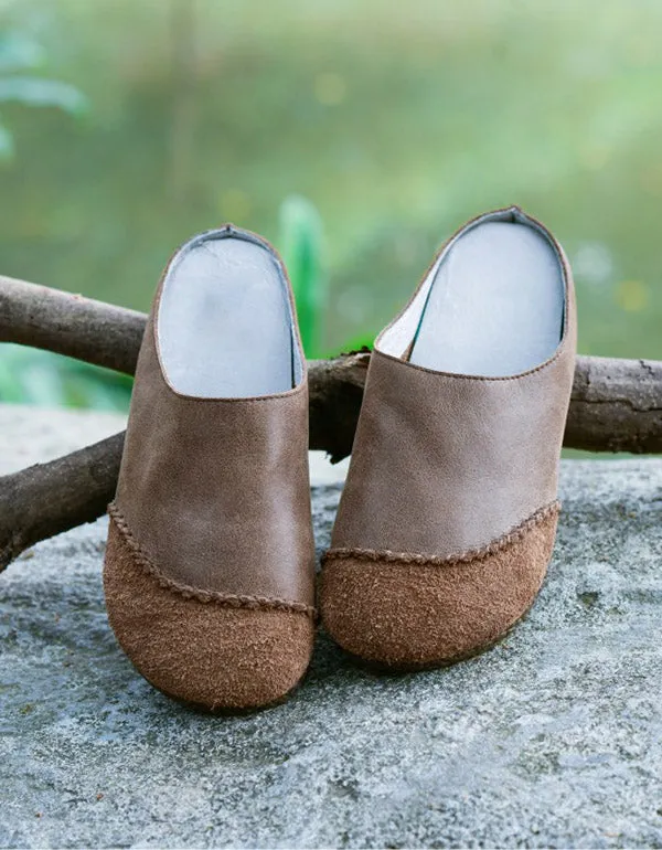 Retro Stitching Layer Handmade Leather Slippers