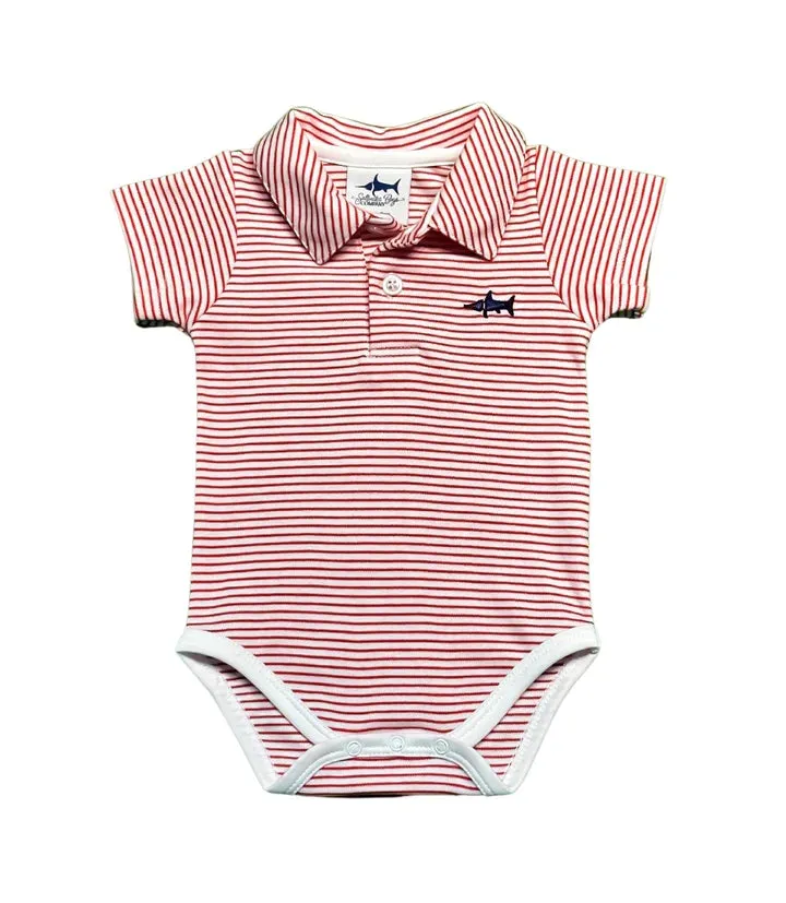 Signature Polo Onesie in Red Stripe