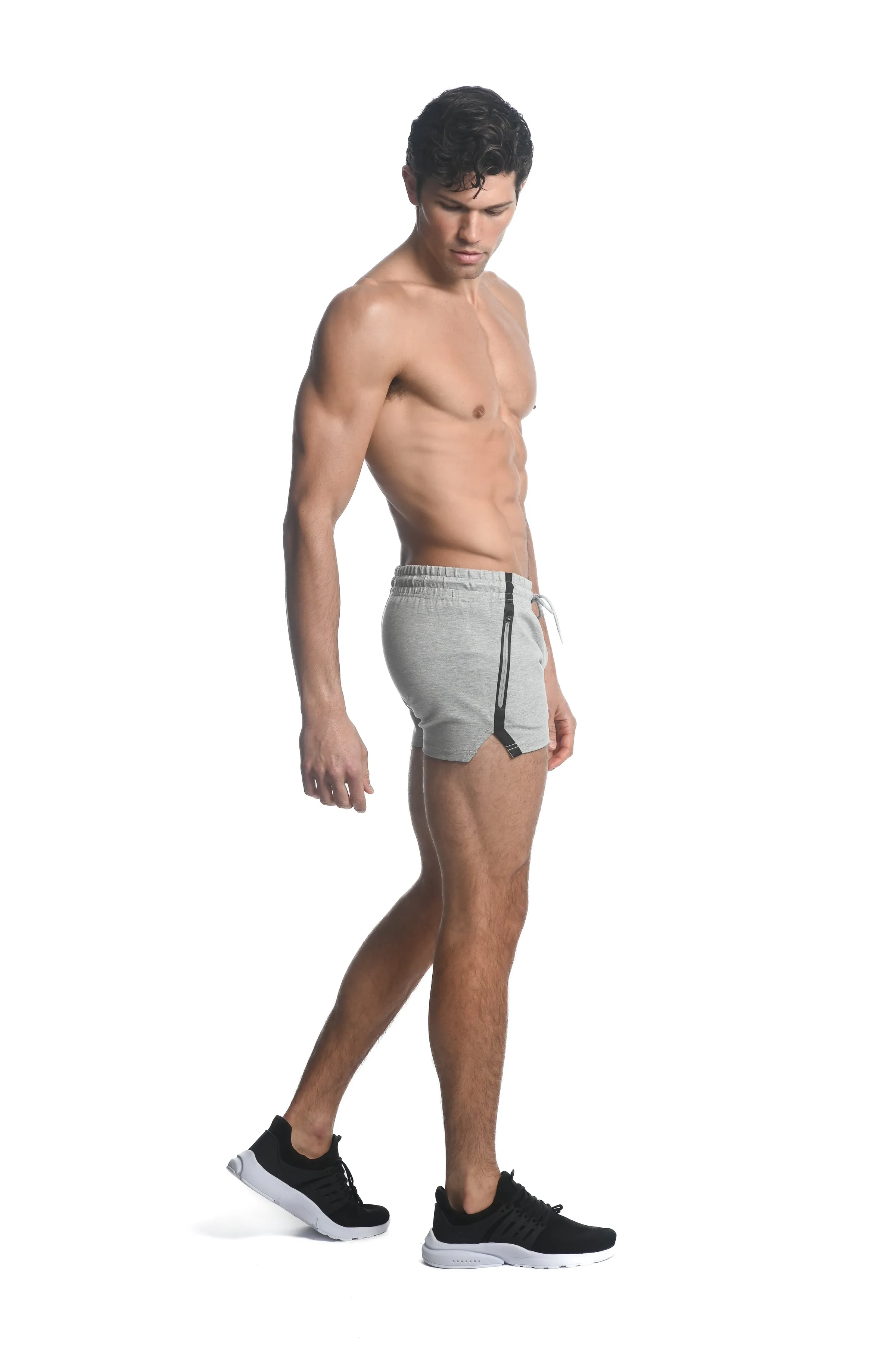 SILVER ASH ALPHA 3.5" INSEAM STRETCH GYM SHORTS W/ HEAT WELD ZIPPERS ST-10506