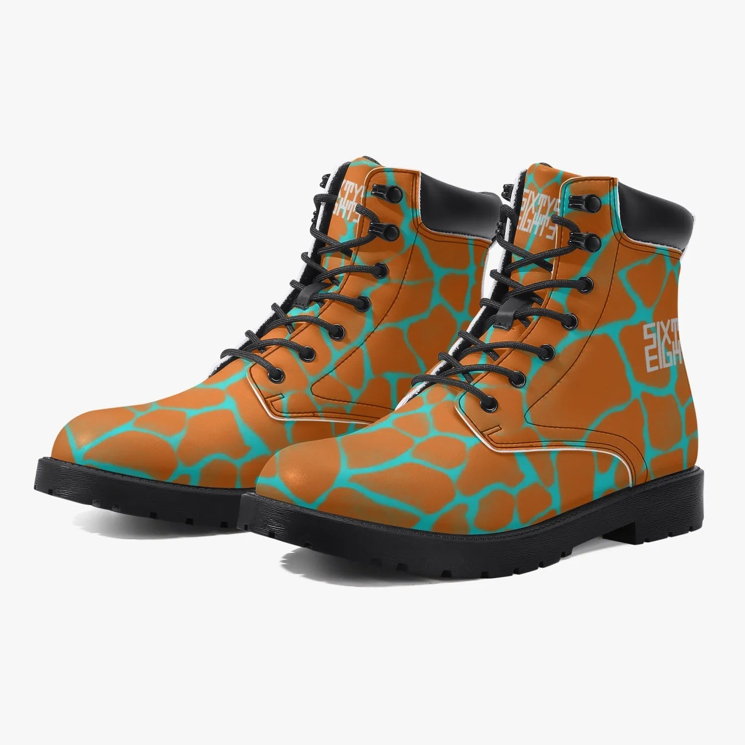 Sixty Eight 93 Logo White Boa Orange Aqua Blue Leather Boots