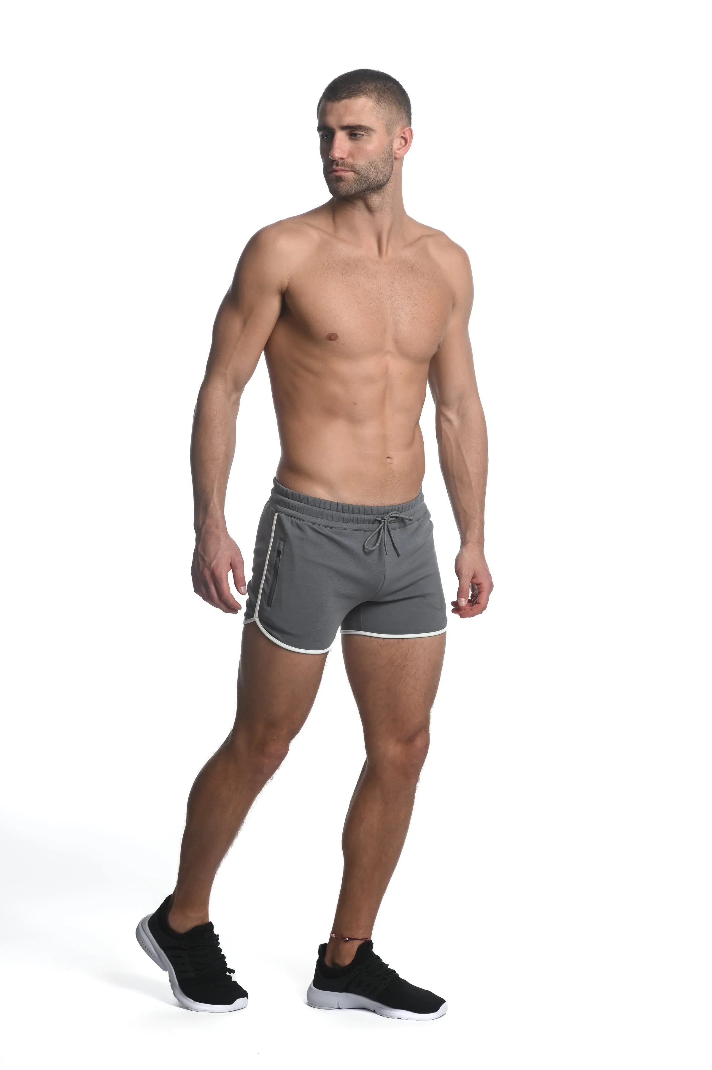 SLATE BLUE SPRINTER 3.5" INSEAM STRETCH GYM SHORTS W/ HEAT WELD ZIPPERS ST-10505