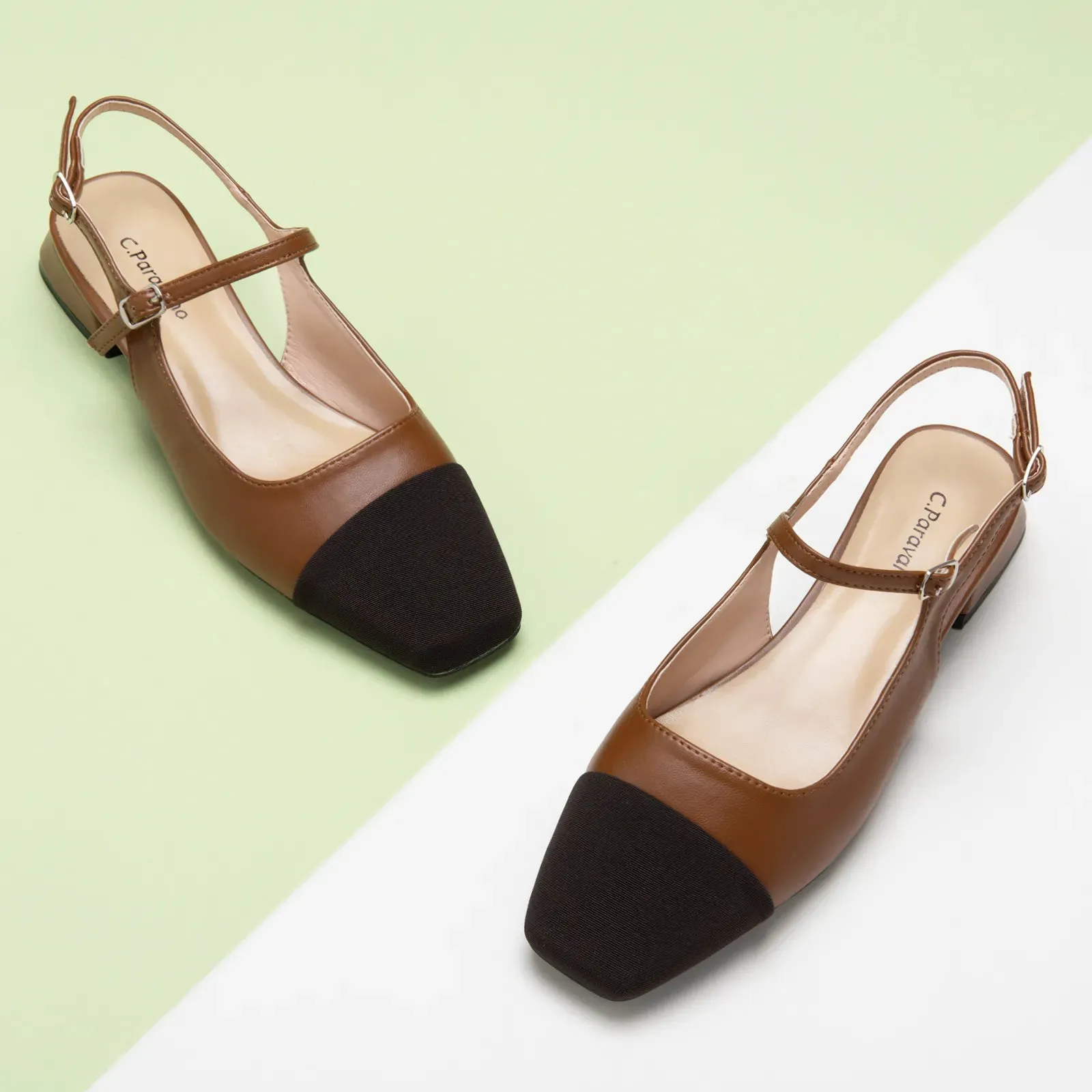 Square-Toe Slingback Flats (Felicia)