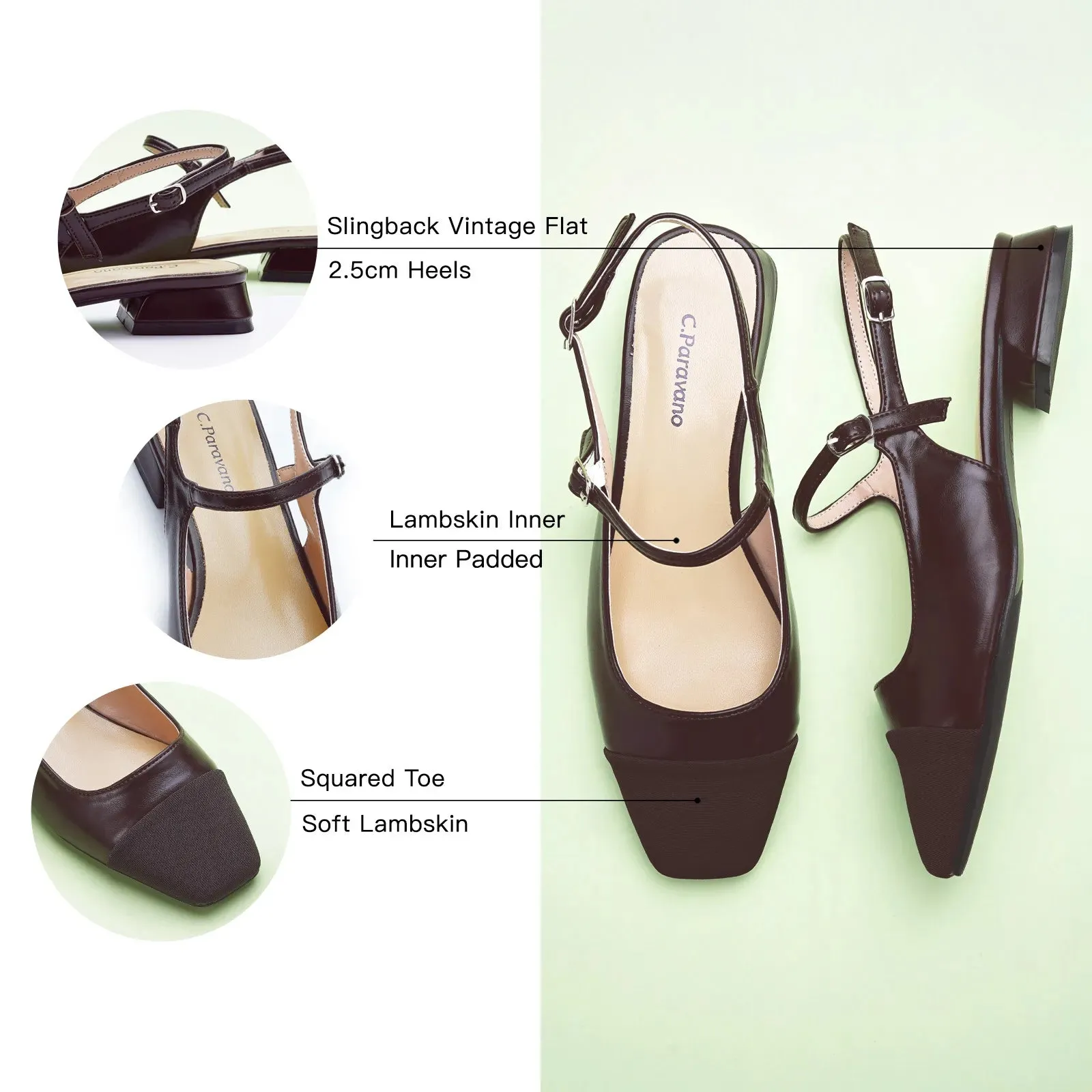 Square-Toe Slingback Flats (Felicia)