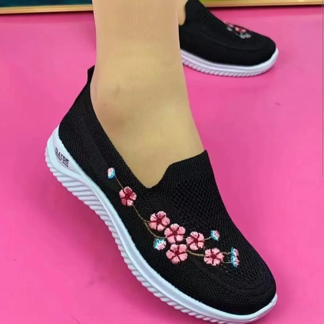 Women Sneakers Mesh Breathable Floral Comfort Shoes Soft Solid Color Fashion Female Footwear