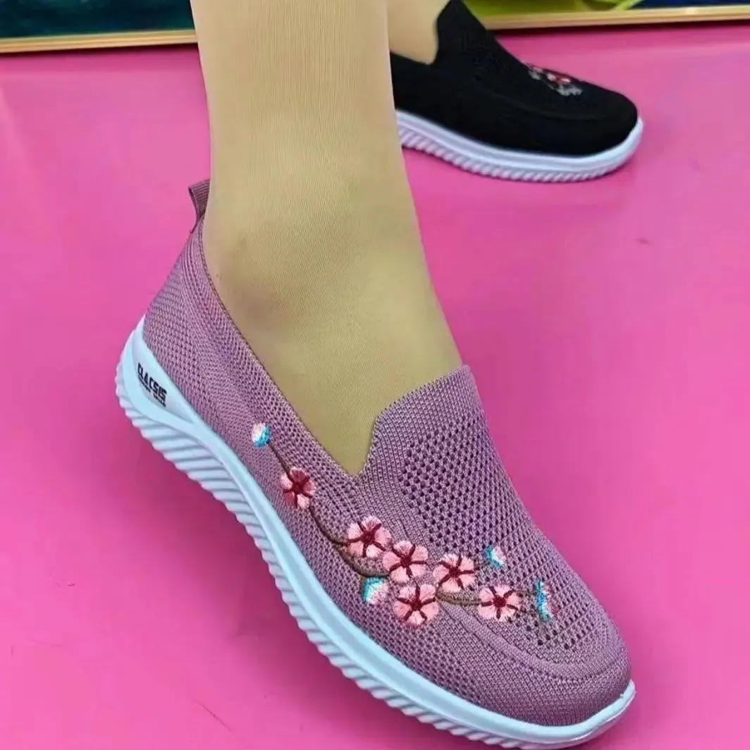 Women Sneakers Mesh Breathable Floral Comfort Shoes Soft Solid Color Fashion Female Footwear