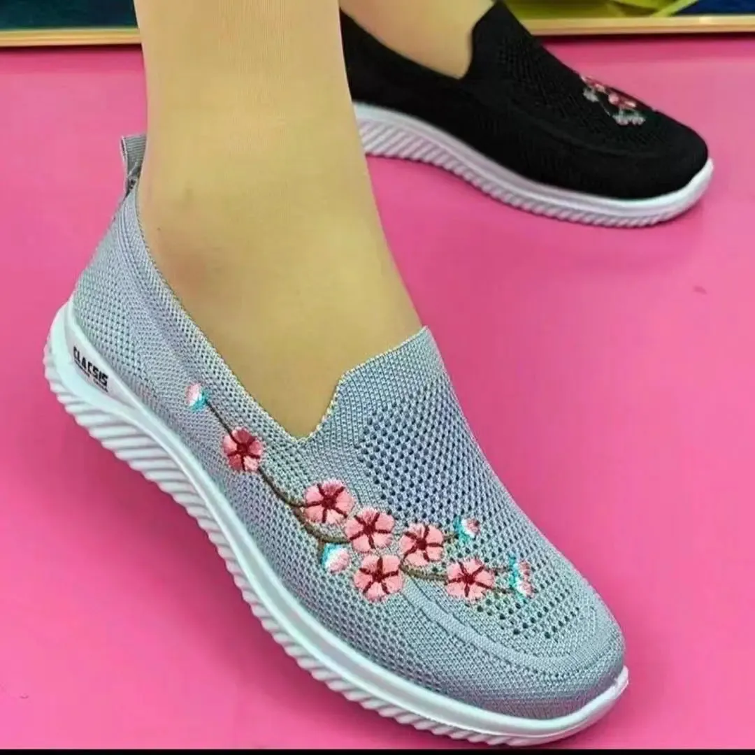 Women Sneakers Mesh Breathable Floral Comfort Shoes Soft Solid Color Fashion Female Footwear