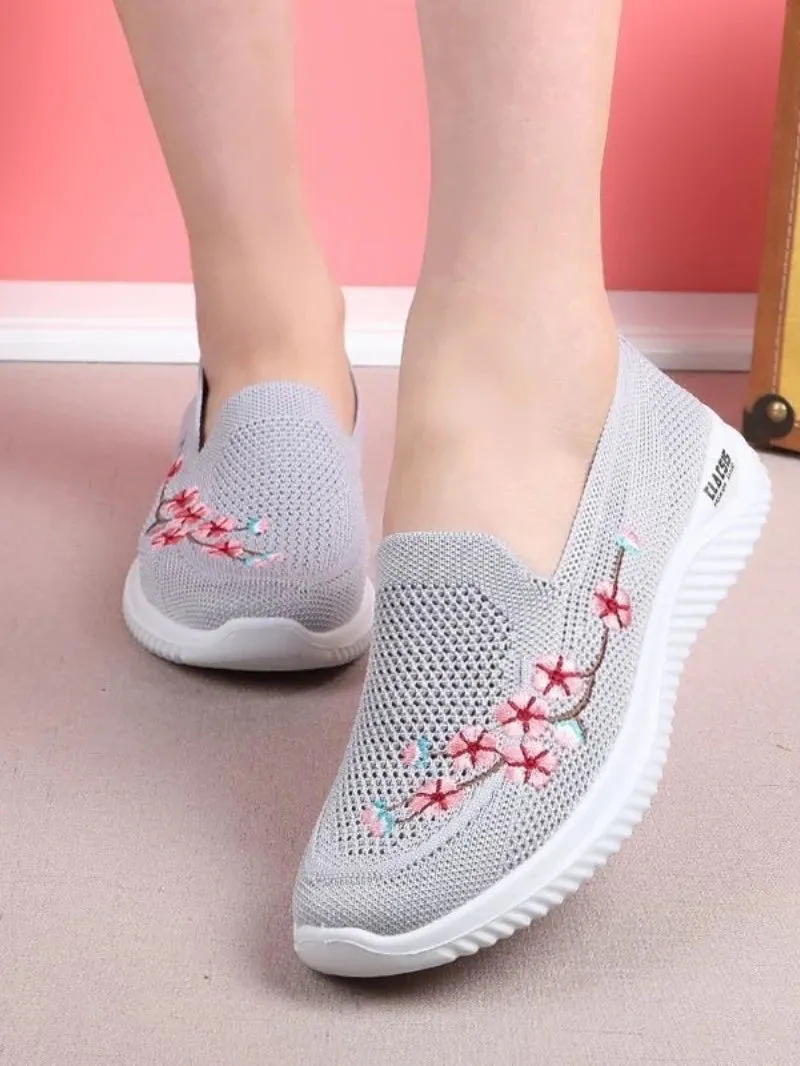 Women Sneakers Mesh Breathable Floral Comfort Shoes Soft Solid Color Fashion Female Footwear